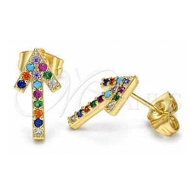 Oro Laminado Stud Earring, Gold Filled Style with Multicolor Cubic Zirconia, Polished, Golden Finish, 02.210.0446.1