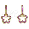 Oro Laminado Huggie Hoop, Gold Filled Style Flower Design, with Ruby Micro Pave, Polished, Golden Finish, 02.210.0447.1.15