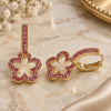 Oro Laminado Huggie Hoop, Gold Filled Style Flower Design, with Ruby Micro Pave, Polished, Golden Finish, 02.210.0447.1.15