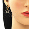 Oro Laminado Huggie Hoop, Gold Filled Style Flower Design, with Multicolor Micro Pave, Polished, Golden Finish, 02.210.0447.2.15