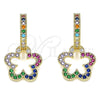 Oro Laminado Huggie Hoop, Gold Filled Style Flower Design, with Multicolor Micro Pave, Polished, Golden Finish, 02.210.0447.2.15
