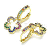 Oro Laminado Huggie Hoop, Gold Filled Style Flower Design, with Multicolor Micro Pave, Polished, Golden Finish, 02.210.0447.2.15