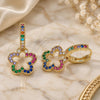 Oro Laminado Huggie Hoop, Gold Filled Style Flower Design, with Multicolor Micro Pave, Polished, Golden Finish, 02.210.0447.2.15