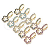 Oro Laminado Huggie Hoop, Gold Filled Style Flower Design, with Multicolor Micro Pave, Polished, Golden Finish, 02.210.0447.2.15