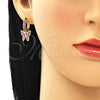 Oro Laminado Huggie Hoop, Gold Filled Style Butterfly Design, with Ruby Micro Pave, Polished, Golden Finish, 02.210.0448.1.15