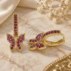 Oro Laminado Huggie Hoop, Gold Filled Style Butterfly Design, with Ruby Micro Pave, Polished, Golden Finish, 02.210.0448.1.15