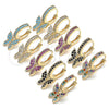 Oro Laminado Huggie Hoop, Gold Filled Style Butterfly Design, with Ruby Micro Pave, Polished, Golden Finish, 02.210.0448.1.15