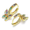 Oro Laminado Huggie Hoop, Gold Filled Style Butterfly Design, with Multicolor Micro Pave, Polished, Golden Finish, 02.210.0448.2.15