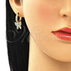Oro Laminado Huggie Hoop, Gold Filled Style Butterfly Design, with Turquoise Micro Pave, Polished, Golden Finish, 02.210.0448.3.15