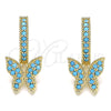 Oro Laminado Huggie Hoop, Gold Filled Style Butterfly Design, with Turquoise Micro Pave, Polished, Golden Finish, 02.210.0448.3.15