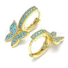 Oro Laminado Huggie Hoop, Gold Filled Style Butterfly Design, with Turquoise Micro Pave, Polished, Golden Finish, 02.210.0448.3.15