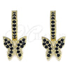 Oro Laminado Huggie Hoop, Gold Filled Style Butterfly Design, with Black Micro Pave, Polished, Golden Finish, 02.210.0448.4.15