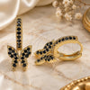 Oro Laminado Huggie Hoop, Gold Filled Style Butterfly Design, with Black Micro Pave, Polished, Golden Finish, 02.210.0448.4.15
