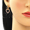 Oro Laminado Huggie Hoop, Gold Filled Style Heart Design, with Ruby Micro Pave, Polished, Golden Finish, 02.210.0449.1.15