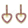 Oro Laminado Huggie Hoop, Gold Filled Style Heart Design, with Ruby Micro Pave, Polished, Golden Finish, 02.210.0449.1.15