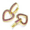 Oro Laminado Huggie Hoop, Gold Filled Style Heart Design, with Ruby Micro Pave, Polished, Golden Finish, 02.210.0449.1.15