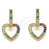 Oro Laminado Huggie Hoop, Gold Filled Style Heart Design, with Multicolor Micro Pave, Polished, Golden Finish, 02.210.0449.2.15