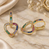 Oro Laminado Huggie Hoop, Gold Filled Style Heart Design, with Multicolor Micro Pave, Polished, Golden Finish, 02.210.0449.2.15