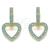 Oro Laminado Huggie Hoop, Gold Filled Style Heart Design, with Turquoise Micro Pave, Polished, Golden Finish, 02.210.0449.3.15