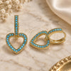 Oro Laminado Huggie Hoop, Gold Filled Style Heart Design, with Turquoise Micro Pave, Polished, Golden Finish, 02.210.0449.3.15