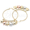 Oro Laminado Large Hoop, Gold Filled Style Elephant Design, Diamond Cutting Finish, Tricolor, 02.380.0041.50