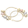 Oro Laminado Large Hoop, Gold Filled Style Elephant Design, Diamond Cutting Finish, Tricolor, 02.380.0041.50