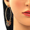 Oro Laminado Large Hoop, Gold Filled Style Dolphin Design, Diamond Cutting Finish, Tricolor, 02.380.0042.50