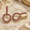 Oro Laminado Huggie Hoop, Gold Filled Style with Ruby Micro Pave, Polished, Golden Finish, 02.284.0031.4.15