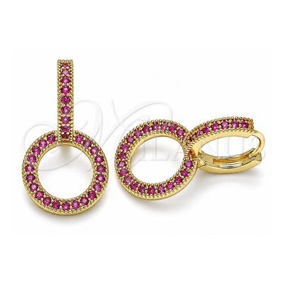 Oro Laminado Huggie Hoop, Gold Filled Style with Ruby Micro Pave, Polished, Golden Finish, 02.284.0031.4.15