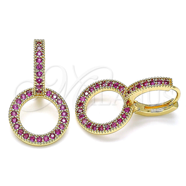 Gold Filled Hoop Earrings — Huggie Hoop with Ruby Micro Pave Polished 02. — main product view — SKU 140030 | Oro Laminado aretes de aro — Huggie Hoop with Ruby Micro Pave pulido 02. — SKU 140030