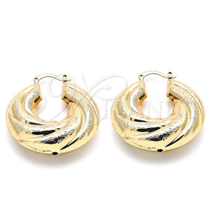 Gold Filled Hoop Earrings — Medium Hoop Hollow Design Brushed 02. — main product view — SKU 140043 | Oro Laminado aretes de aro — Medium Hoop Hollow diseño Brushed 02. — SKU 140043