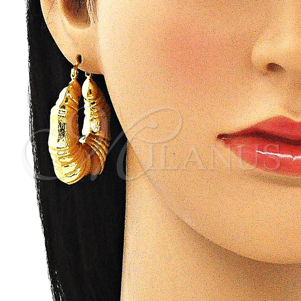 Gold Filled Hoop Earrings — Medium Hoop Bamboo and Hollow Design Brushed 02. — alternate product view — SKU 140044 | Oro Laminado aretes de aro — Medium Hoop Bamboo and Hollow diseño Brushed 02. — SKU 140044