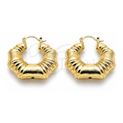 Oro Laminado Medium Hoop, Gold Filled Style Bamboo and Hollow Design, Brushed Finish, Golden Finish, 02.163.0136.40