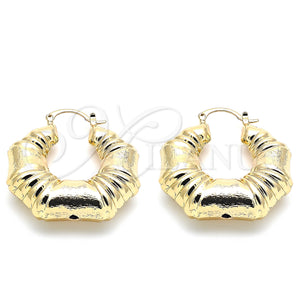 Gold Filled Hoop Earrings — Medium Hoop Bamboo and Hollow Design Brushed 02. — main product view — SKU 140044 | Oro Laminado aretes de aro — Medium Hoop Bamboo and Hollow diseño Brushed 02. — SKU 140044