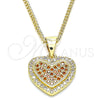Oro Laminado Pendant Necklace, Gold Filled Style Heart Design, with Garnet and White Micro Pave, Polished, Golden Finish, 04.156.0365.1.20 (02 MM Thickness, 20 Inches Length)