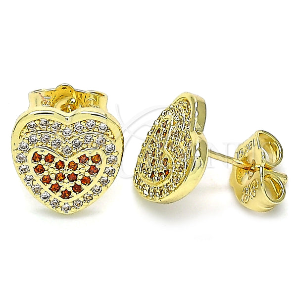 Gold Filled Ring — Stud Earring Heart Design with Garnet and White — alternate product view — SKU 140056 | Oro Laminado anillo — Stud Earring corazón diseño with Garnet and blanco — SKU 140056