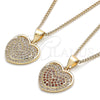 Oro Laminado Pendant Necklace, Gold Filled Style Heart Design, with Garnet and White Micro Pave, Polished, Golden Finish, 04.156.0367.1.20 (02 MM Thickness, 20 Inches Length)