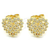 Oro Laminado Stud Earring, Gold Filled Style Heart Design, with White Micro Pave, Polished, Golden Finish, 02.156.0510