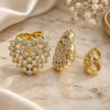Oro Laminado Stud Earring, Gold Filled Style Heart Design, with White Micro Pave, Polished, Golden Finish, 02.156.0510