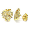 Oro Laminado Stud Earring, Gold Filled Style Heart Design, with White Micro Pave, Polished, Golden Finish, 02.156.0510