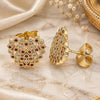 Oro Laminado Stud Earring, Gold Filled Style Heart Design, with Garnet and White Micro Pave, Polished, Golden Finish, 02.156.0510.1