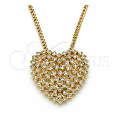 Oro Laminado Pendant Necklace, Gold Filled Style Heart Design, with White Micro Pave, Polished, Golden Finish, 04.156.0370.20 (02 MM Thickness, 20 Inches Length)