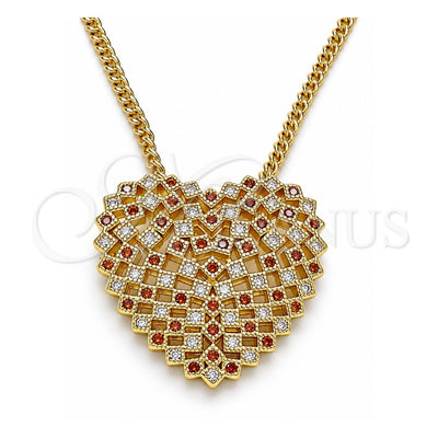 Oro Laminado Pendant Necklace, Gold Filled Style Heart Design, with Garnet and White Micro Pave, Polished, Golden Finish, 04.156.0370.1.20 (02 MM Thickness, 20 Inches Length)