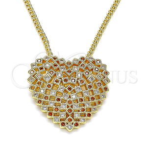Gold Filled Necklace — Pendant Necklace Heart Design with Garnet and White — main product view — SKU 140068 | Oro Laminado collar — Pendant Necklace corazón diseño with Garnet and blanco — SKU 140068