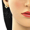 Oro Laminado Stud Earring, Gold Filled Style Heart Design, with Garnet and White Micro Pave, Polished, Golden Finish, 02.156.0511.1