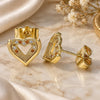 Oro Laminado Stud Earring, Gold Filled Style Heart Design, with Garnet and White Micro Pave, Polished, Golden Finish, 02.156.0511.1