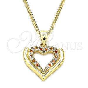 Gold Filled Necklace — Pendant Necklace Heart Design with Garnet and White — main product view — SKU 140074 | Oro Laminado collar — Pendant Necklace corazón diseño with Garnet and blanco — SKU 140074