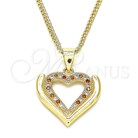 Oro Laminado Pendant Necklace, Gold Filled Style Heart Design, with Garnet and White Micro Pave, Polished, Golden Finish, 04.156.0371.1.20 (02 MM Thickness, 20 Inches Length)