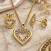 Oro Laminado Earring and Pendant Adult Set, Gold Filled Style Heart Design, with Garnet and White Micro Pave, Polished, Golden Finish, 10.156.0315.1