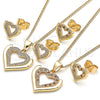 Oro Laminado Earring and Pendant Adult Set, Gold Filled Style Heart Design, with Garnet and White Micro Pave, Polished, Golden Finish, 10.156.0315.1